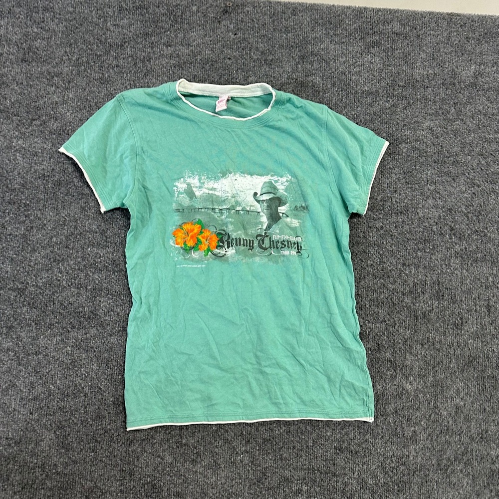 HYP T-Shirt Womens Size L Teal Kenny Chesney 2007 Tour Graphic Cotton Slim Fit
